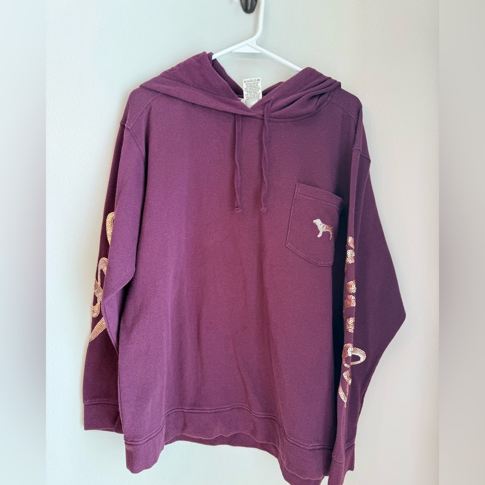 PINK Victoria's Maroon Bling Campus Hoodie L